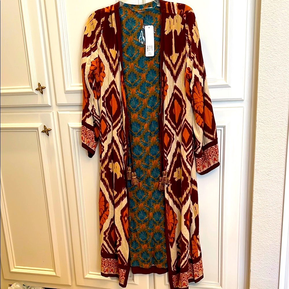 Long Bohemian Kimono with geometric patterns